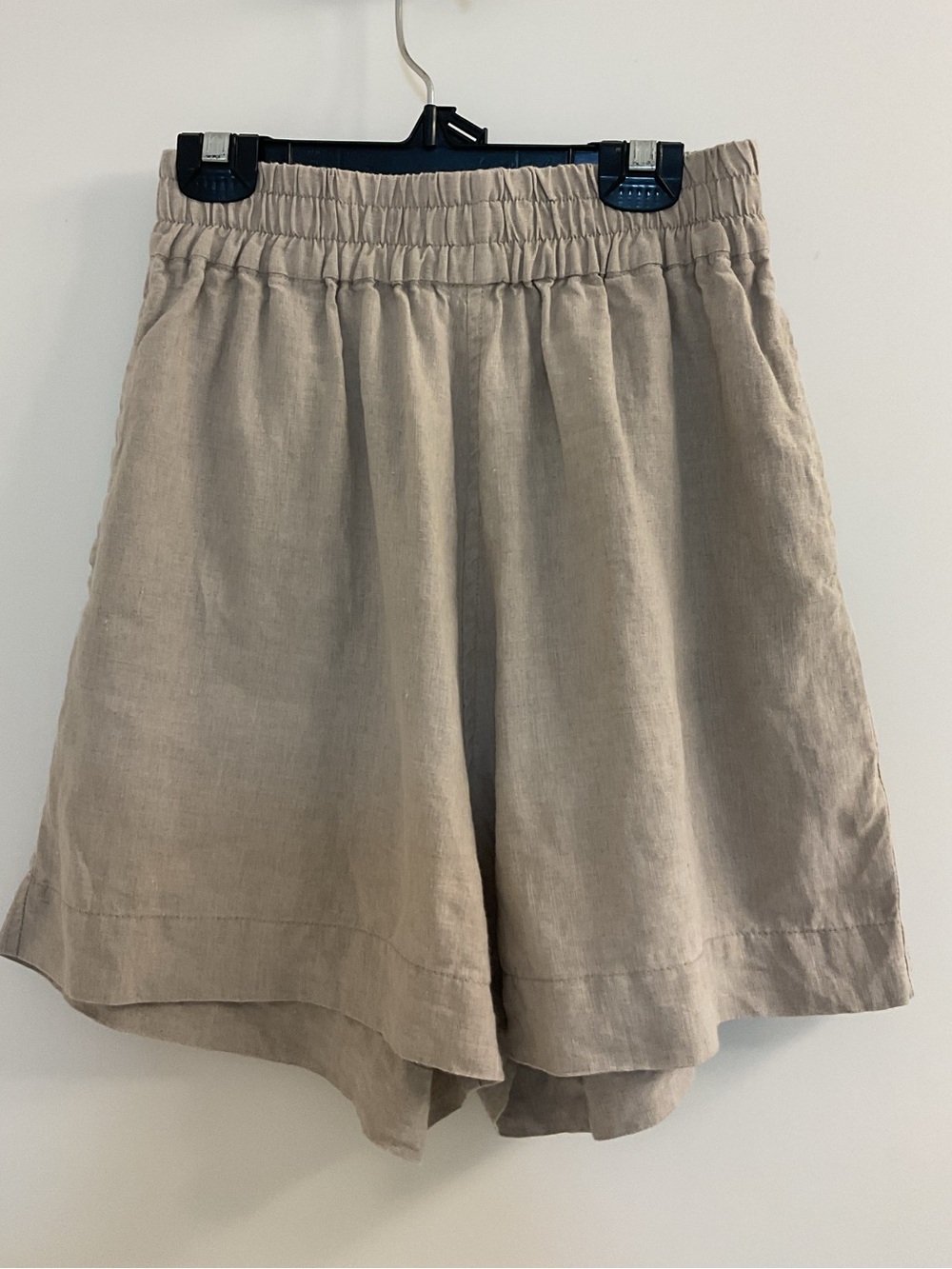 Rowie the Label 100% Linen Elastic Waist Shorts in Beige